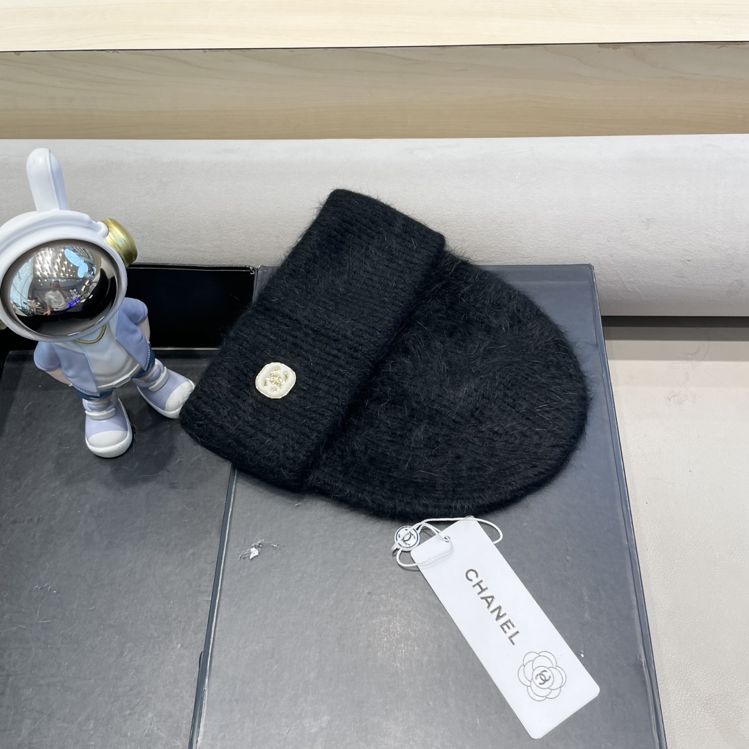 Chanel毛线帽子女秋冬季保暖加绒加厚套头护耳针织帽大头围韩版百搭冷帽