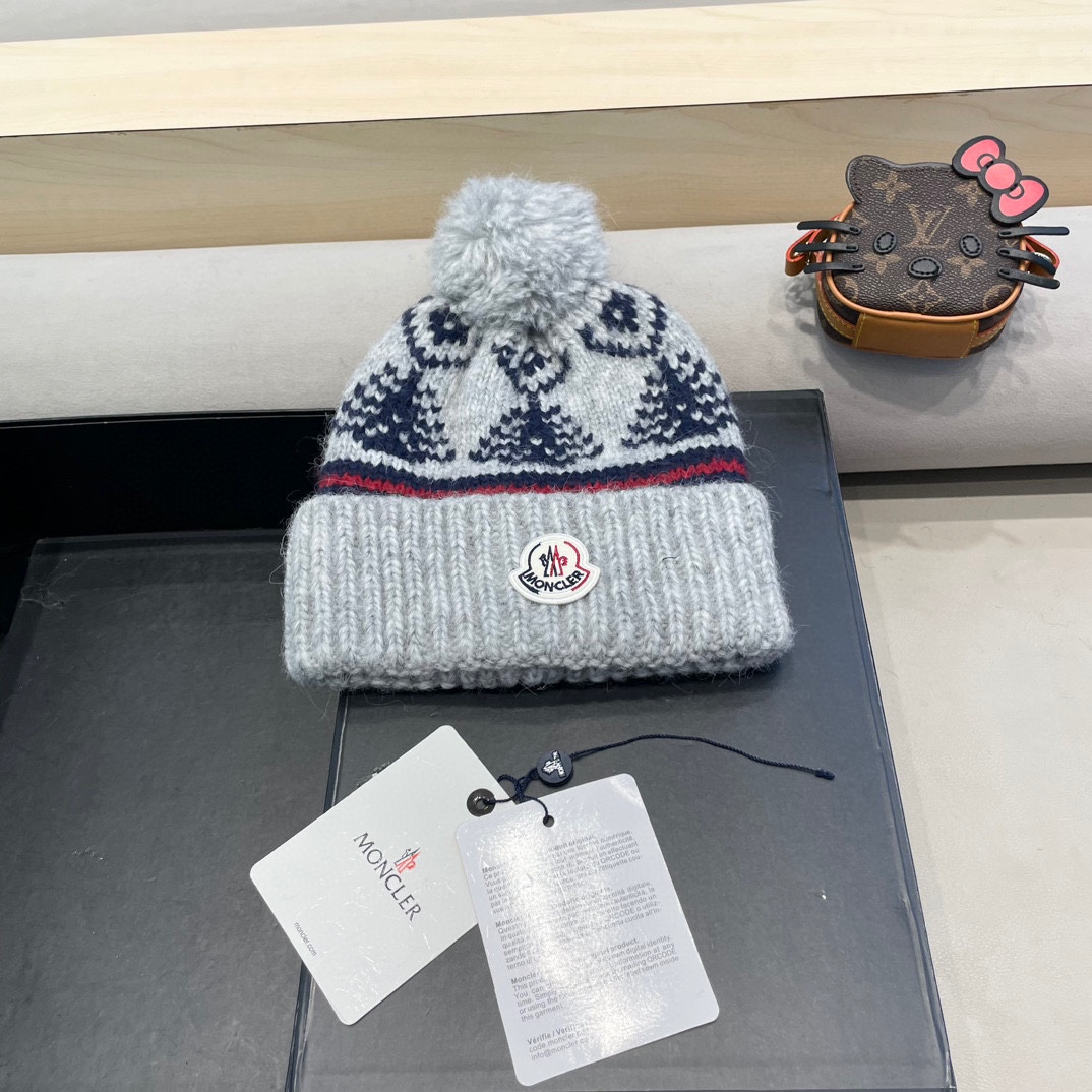 moncler2024复古费尔岛风毛线帽子女冬季加厚保暖针织帽日系可爱护耳冷帽