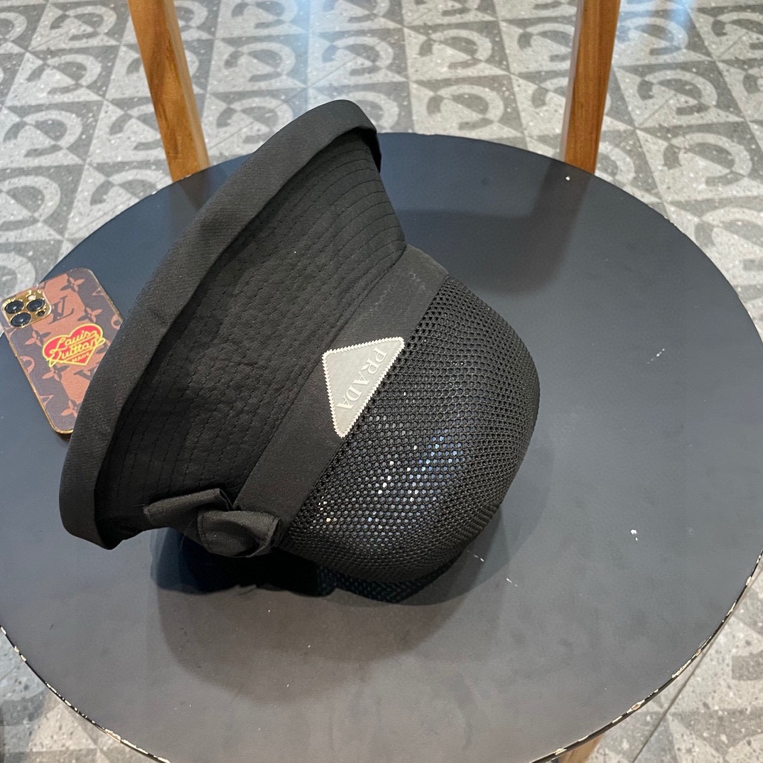 PRADA普拉达 新款韩版针织布沿蝴蝶结渔夫帽2024遮阳防晒盆帽女时尚休闲帽子潮