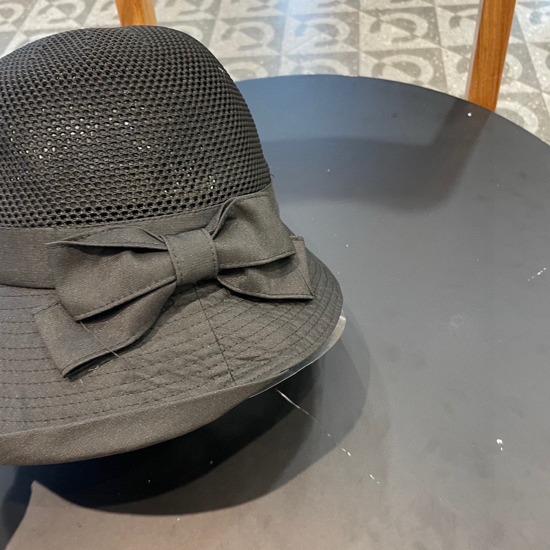 PRADA普拉达 新款韩版针织布沿蝴蝶结渔夫帽2024遮阳防晒盆帽女时尚休闲帽子潮