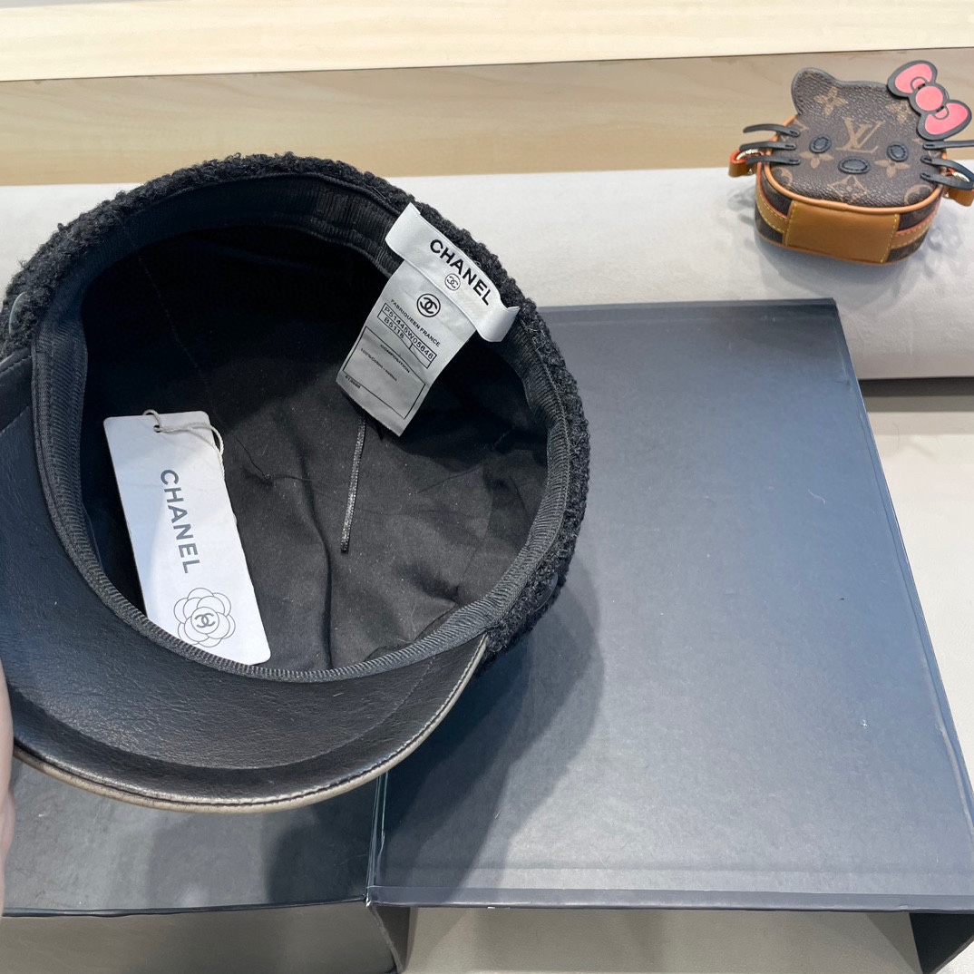 Chanel香奈儿羊羔绒八角帽女秋冬季毛加厚保暖鸭舌帽英伦复古潮流贝雷帽 ht