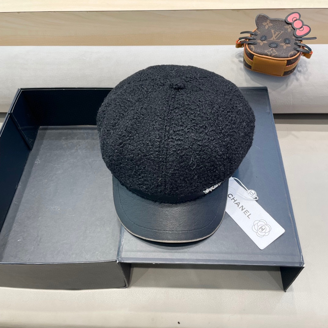 Chanel香奈儿羊羔绒八角帽女秋冬季毛加厚保暖鸭舌帽英伦复古潮流贝雷帽 ht