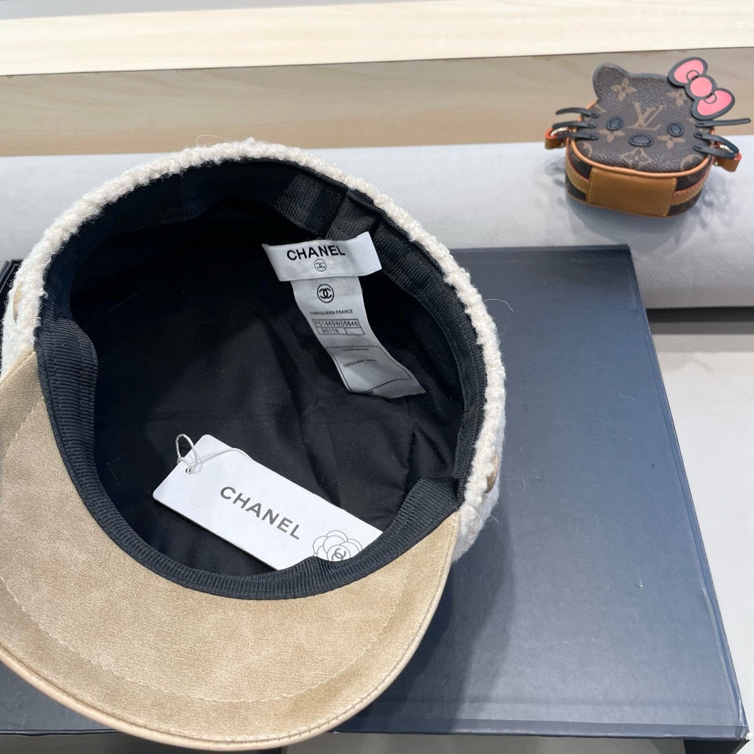 Chanel香奈儿羊羔绒八角帽女秋冬季毛加厚保暖鸭舌帽英伦复古潮流贝雷帽 ht