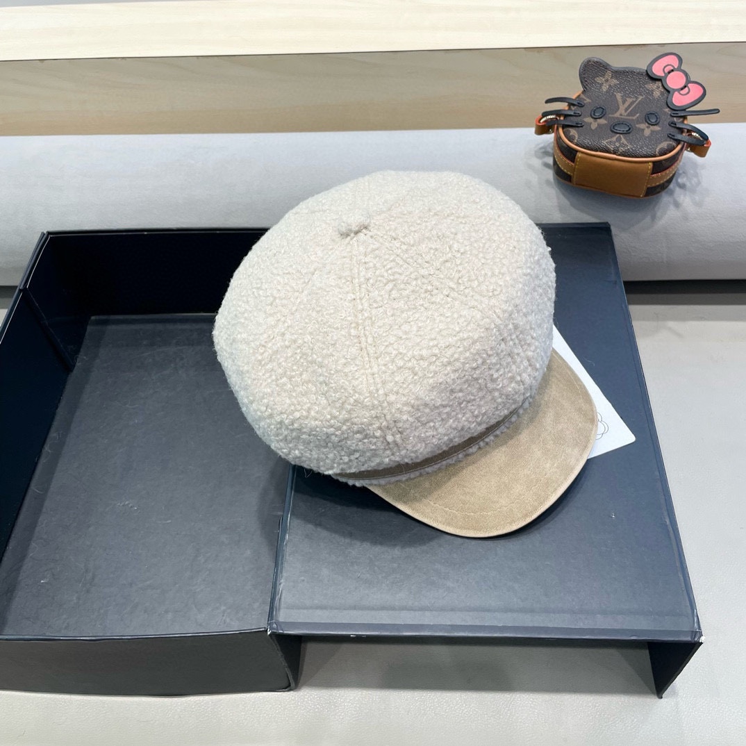 Chanel香奈儿羊羔绒八角帽女秋冬季毛加厚保暖鸭舌帽英伦复古潮流贝雷帽 ht