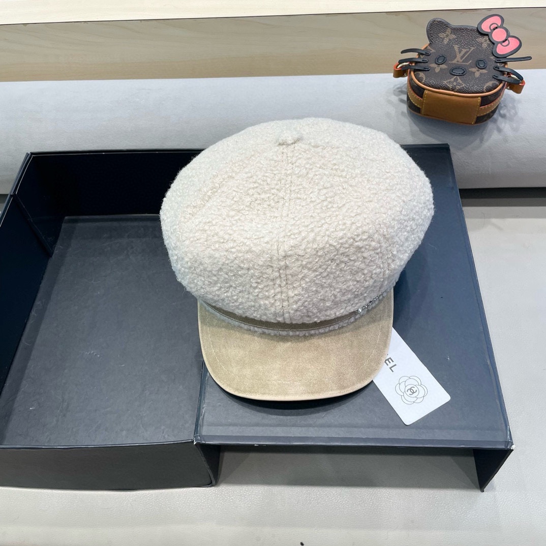 Chanel香奈儿羊羔绒八角帽女秋冬季毛加厚保暖鸭舌帽英伦复古潮流贝雷帽 ht