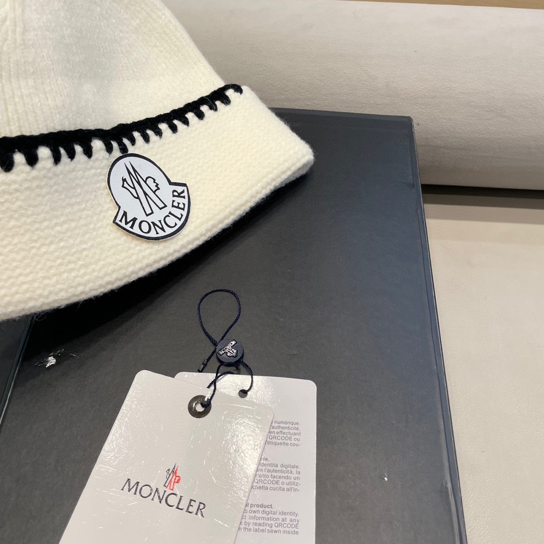 moncler陈奶奶简约百搭撞色细织毛线帽女秋冬显脸小针织帽保暖包头冷帽