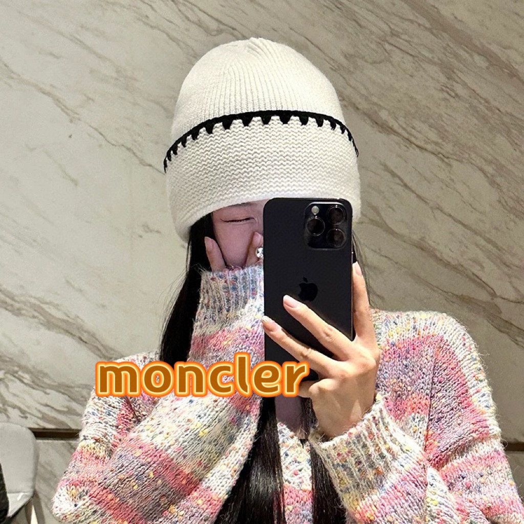 moncler陈奶奶简约百搭撞色细织毛线帽女秋冬显脸小针织帽保暖包头冷帽