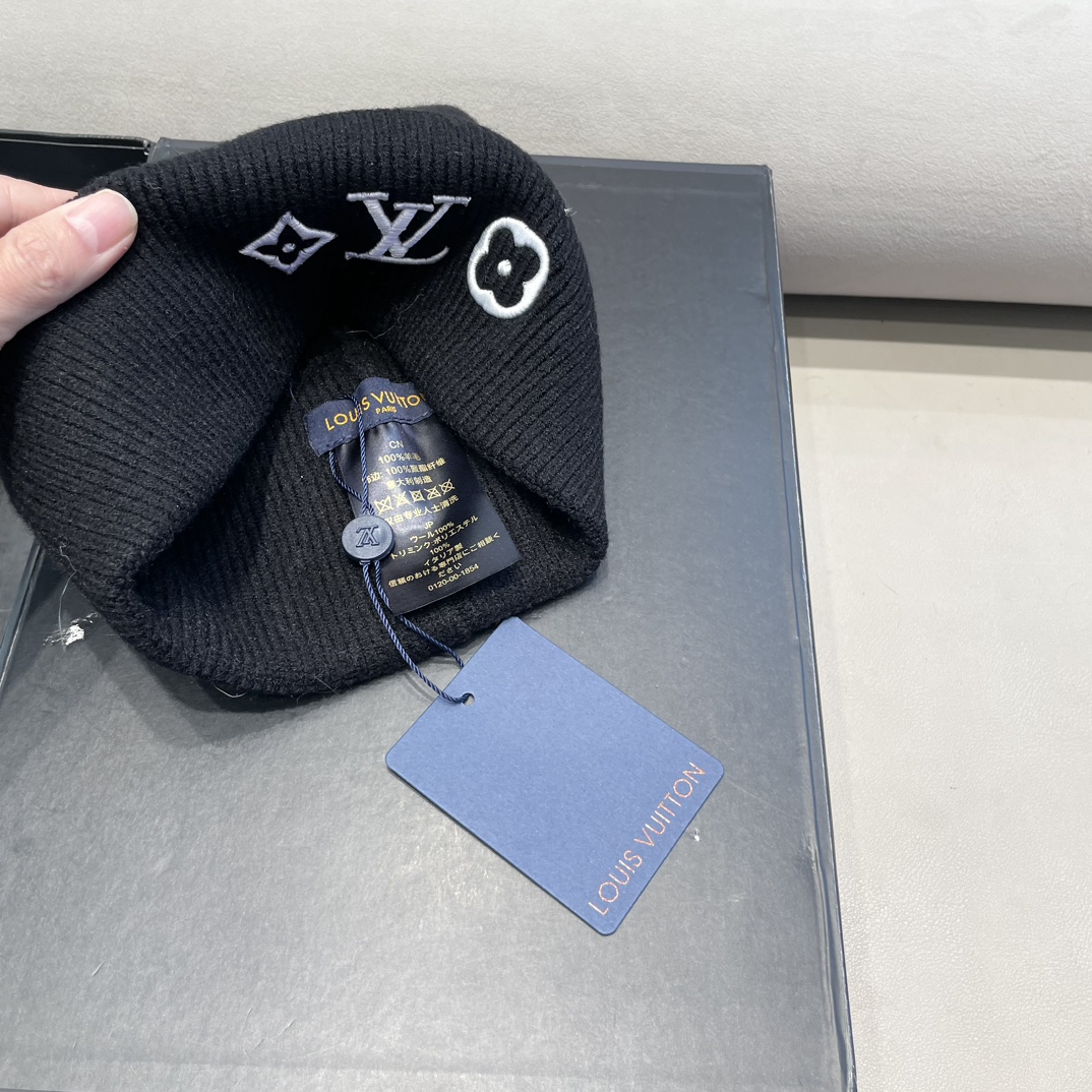 lv路易威登秋冬新款L家字母刺绣针织帽欧美外贸时尚百搭毛线帽秋冬保暖冷帽