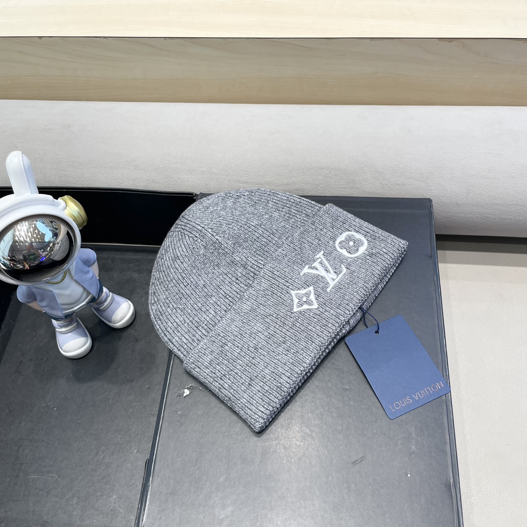 lv路易威登秋冬新款L家字母刺绣针织帽欧美外贸时尚百搭毛线帽秋冬保暖冷帽