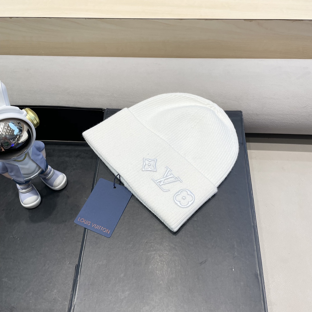 lv路易威登秋冬新款L家字母刺绣针织帽欧美外贸时尚百搭毛线帽秋冬保暖冷帽