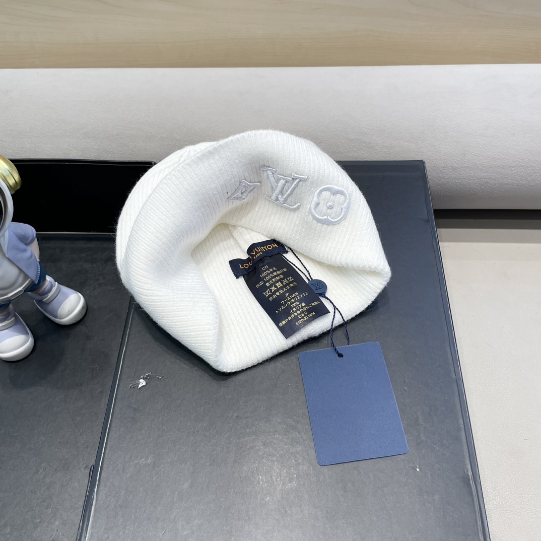 lv路易威登秋冬新款L家字母刺绣针织帽欧美外贸时尚百搭毛线帽秋冬保暖冷帽