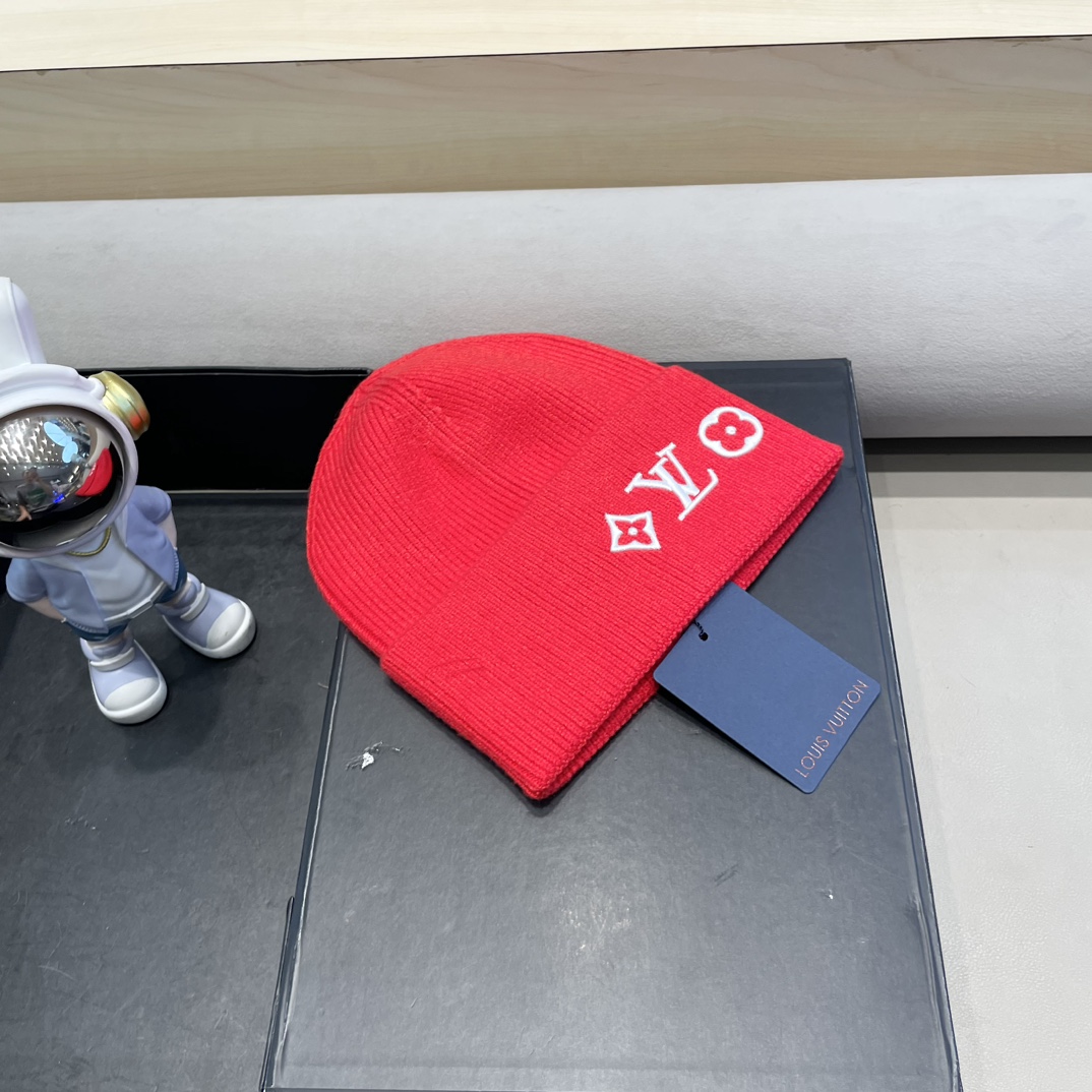 lv路易威登秋冬新款L家字母刺绣针织帽欧美外贸时尚百搭毛线帽秋冬保暖冷帽