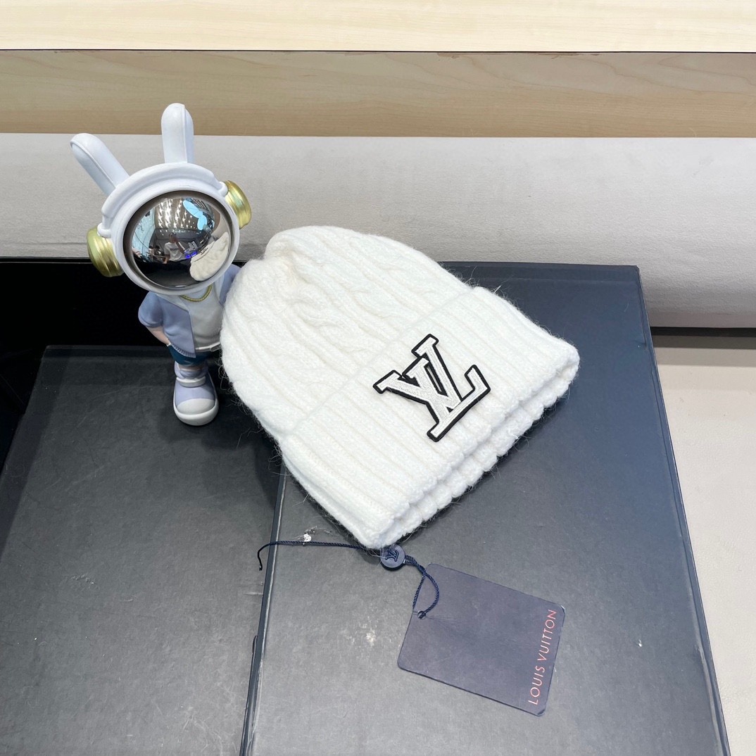 lv路易威登秋冬韩版百搭兔毛针织帽保暖小头围麻花日系休闲纯色复古毛线帽潮