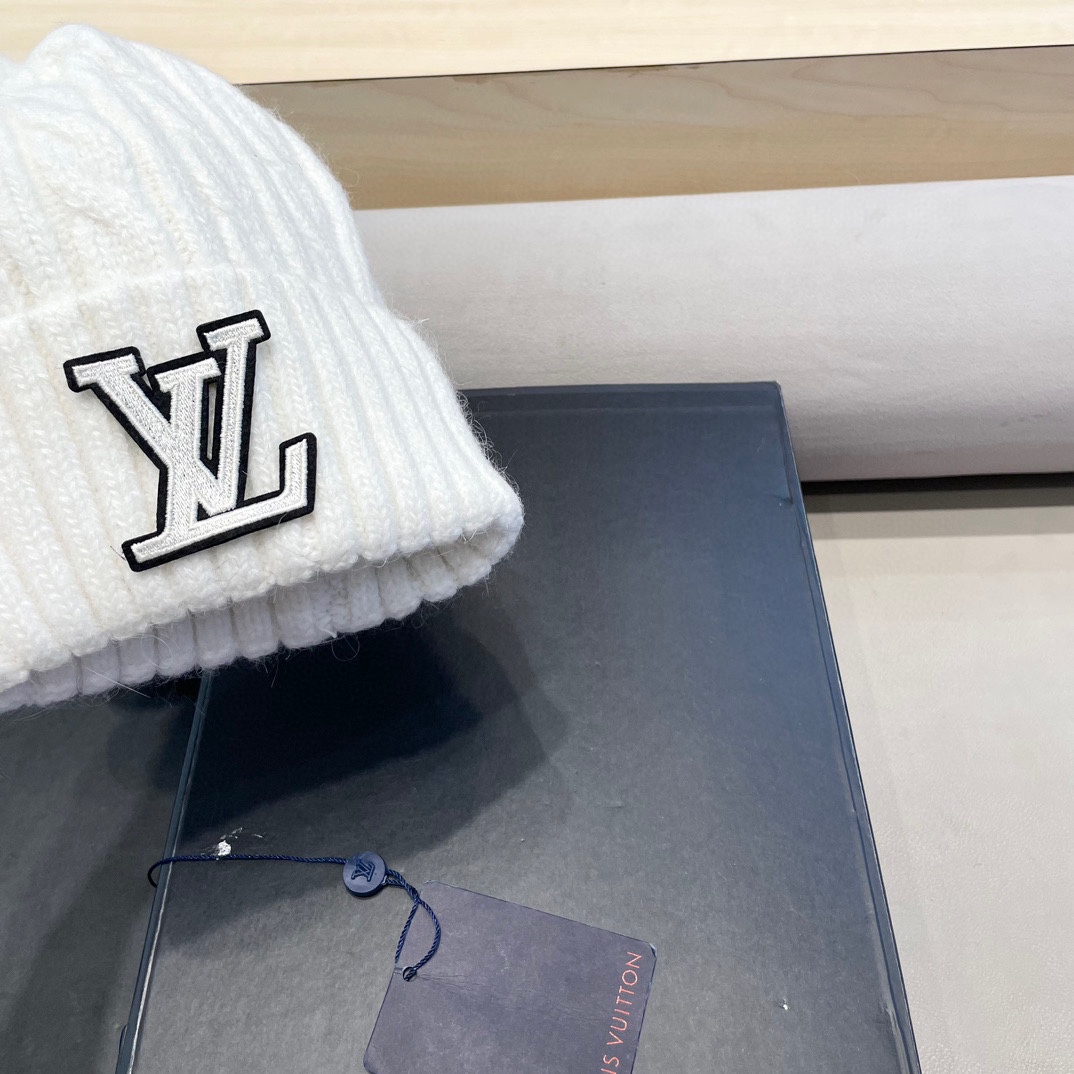 lv路易威登秋冬韩版百搭兔毛针织帽保暖小头围麻花日系休闲纯色复古毛线帽潮