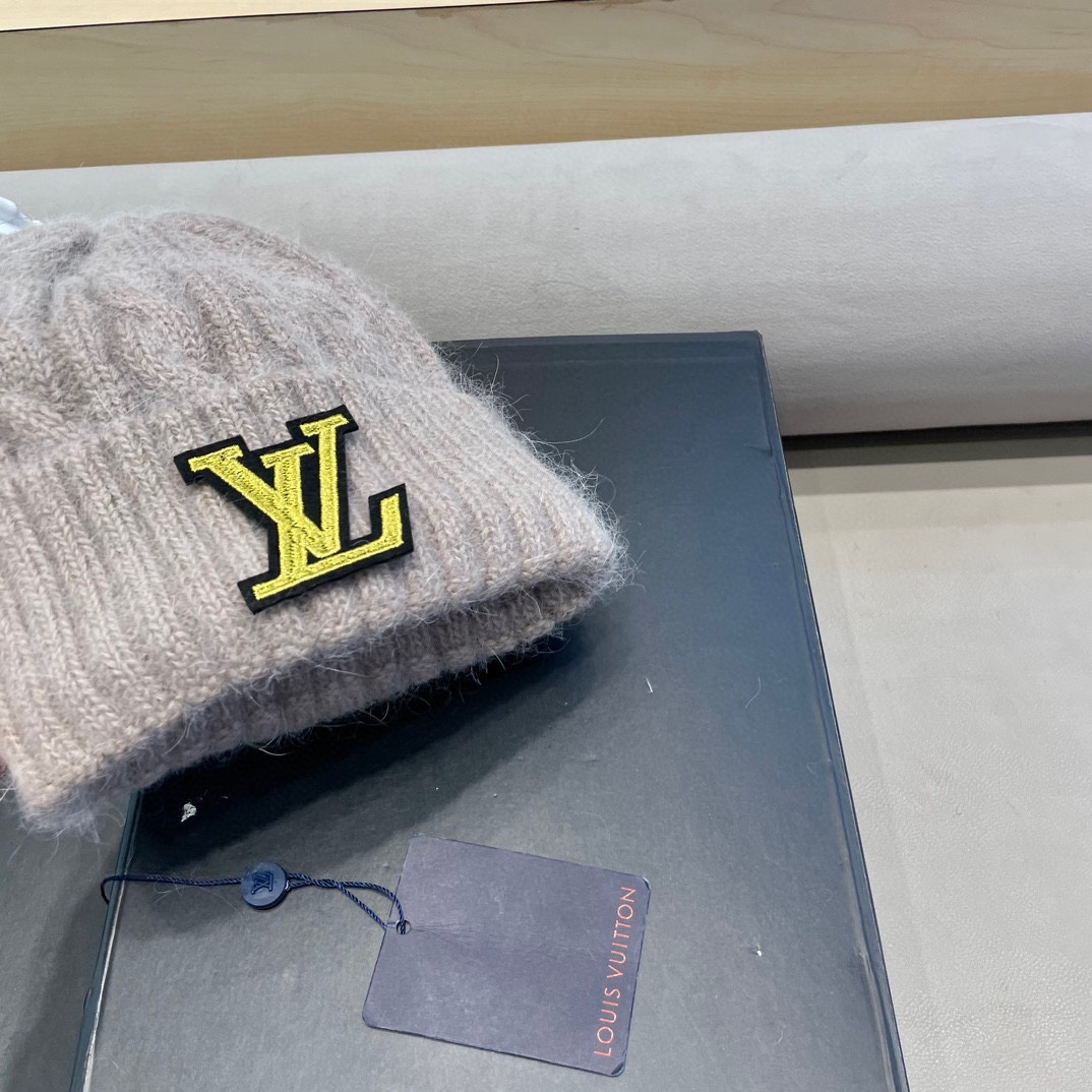 lv路易威登秋冬韩版百搭兔毛针织帽保暖小头围麻花日系休闲纯色复古毛线帽潮