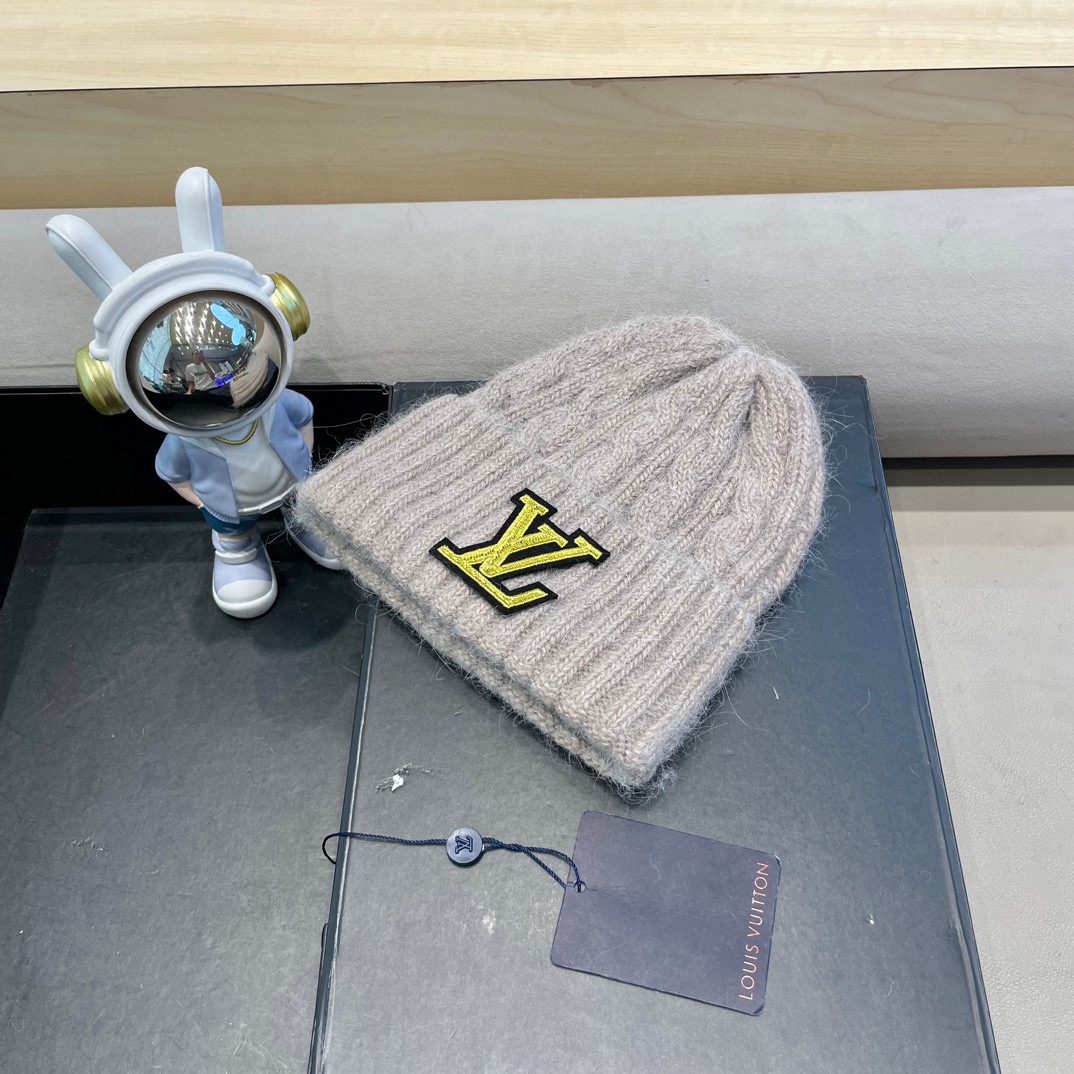 lv路易威登秋冬韩版百搭兔毛针织帽保暖小头围麻花日系休闲纯色复古毛线帽潮