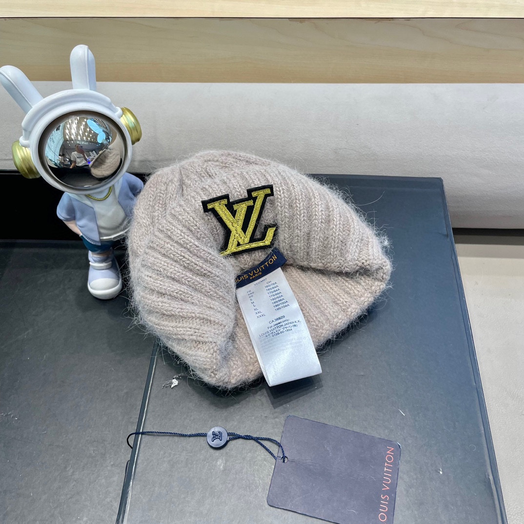 lv路易威登秋冬韩版百搭兔毛针织帽保暖小头围麻花日系休闲纯色复古毛线帽潮