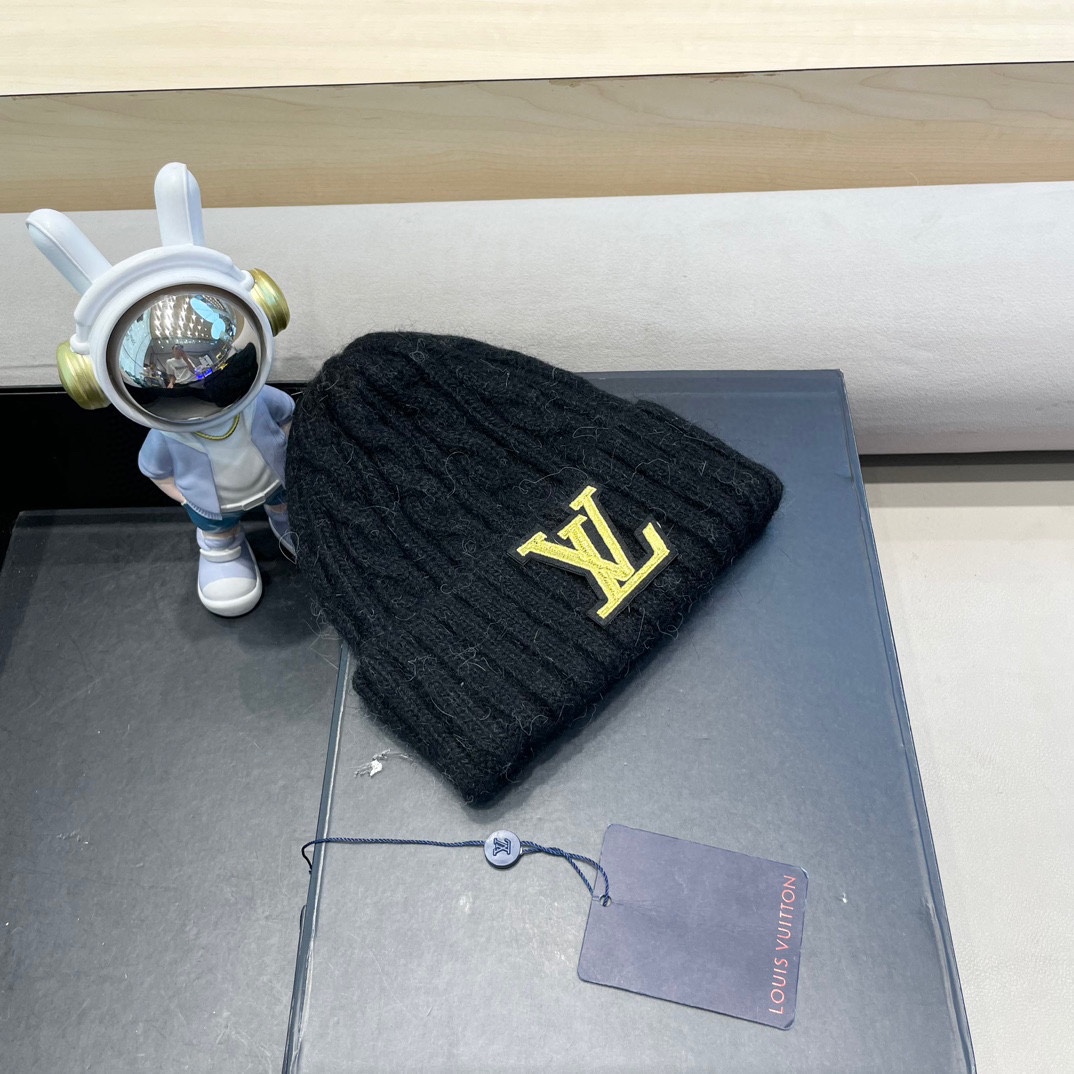 lv路易威登秋冬韩版百搭兔毛针织帽保暖小头围麻花日系休闲纯色复古毛线帽潮