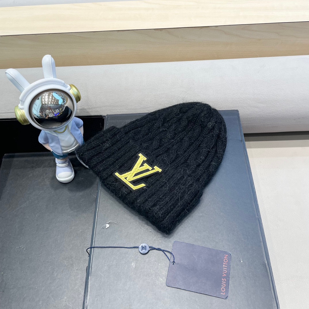 lv路易威登秋冬韩版百搭兔毛针织帽保暖小头围麻花日系休闲纯色复古毛线帽潮