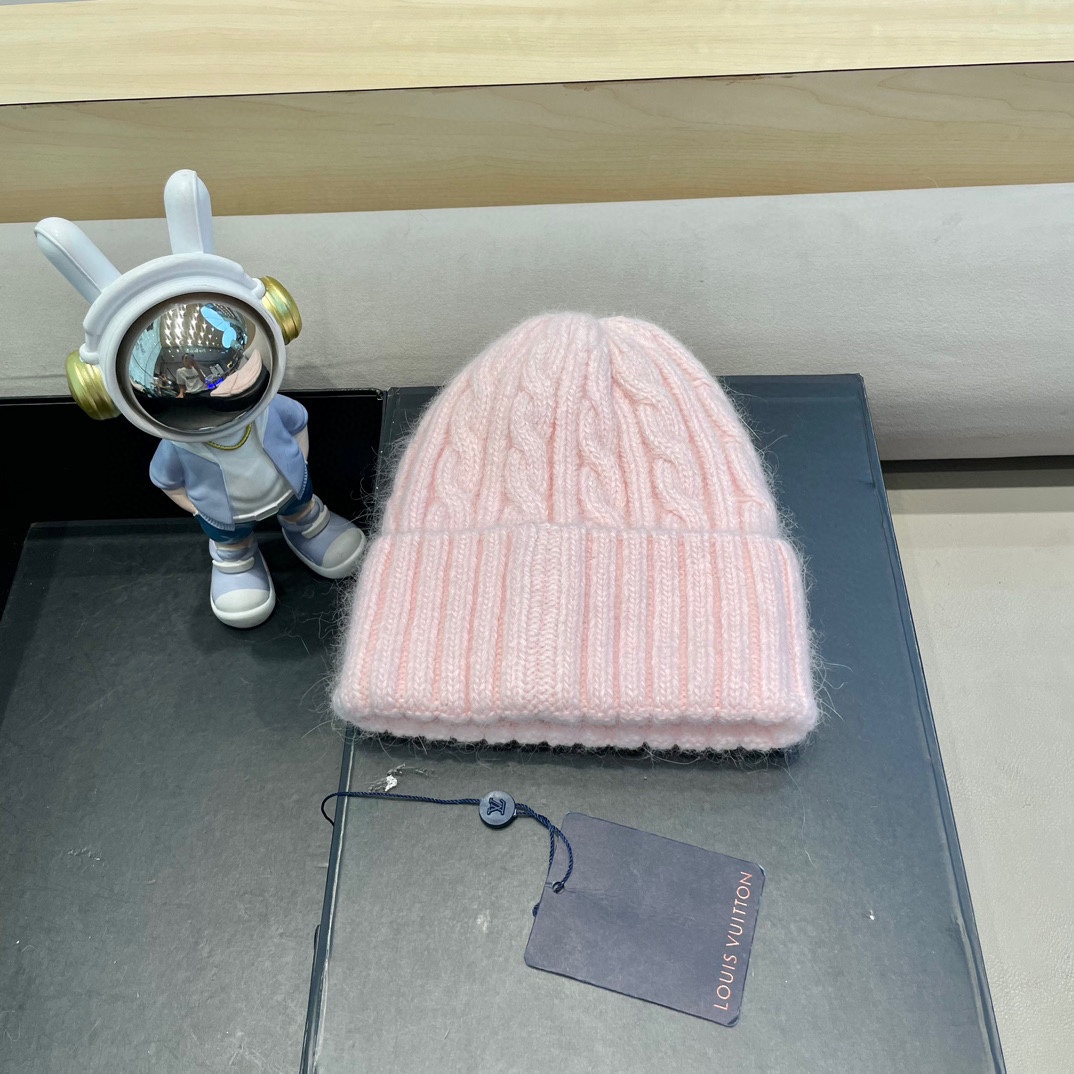 lv路易威登秋冬韩版百搭兔毛针织帽保暖小头围麻花日系休闲纯色复古毛线帽潮