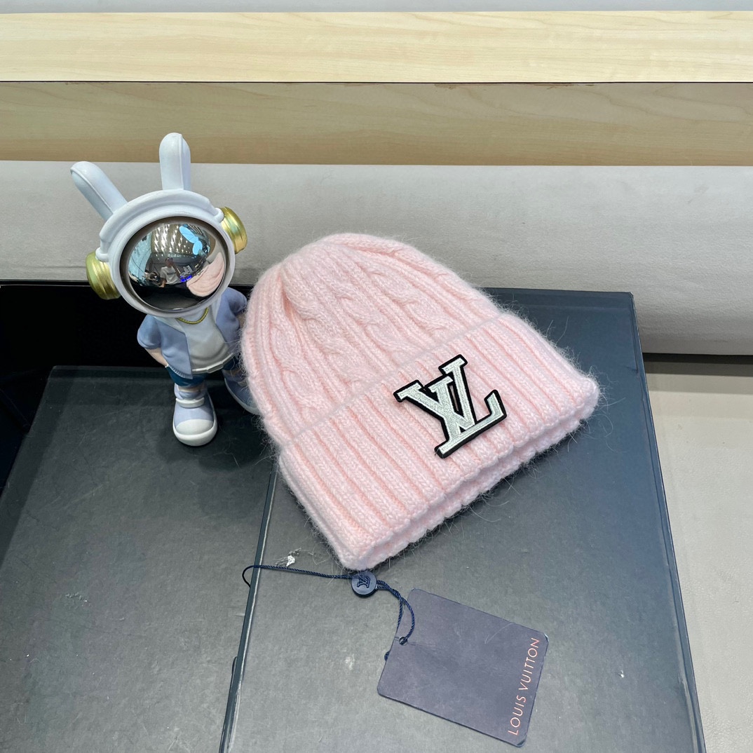 lv路易威登秋冬韩版百搭兔毛针织帽保暖小头围麻花日系休闲纯色复古毛线帽潮