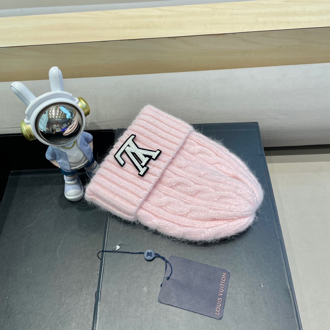 lv路易威登秋冬韩版百搭兔毛针织帽保暖小头围麻花日系休闲纯色复古毛线帽潮