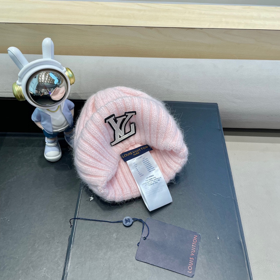 lv路易威登秋冬韩版百搭兔毛针织帽保暖小头围麻花日系休闲纯色复古毛线帽潮