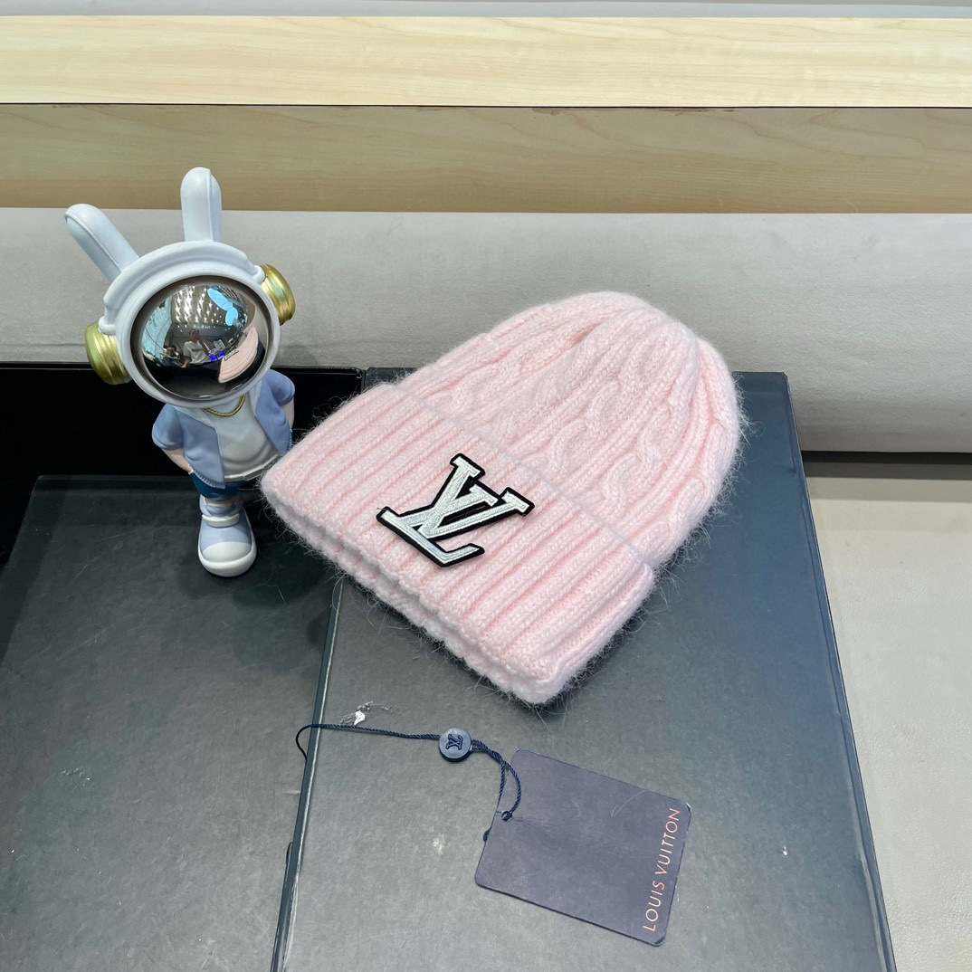 lv路易威登秋冬韩版百搭兔毛针织帽保暖小头围麻花日系休闲纯色复古毛线帽潮