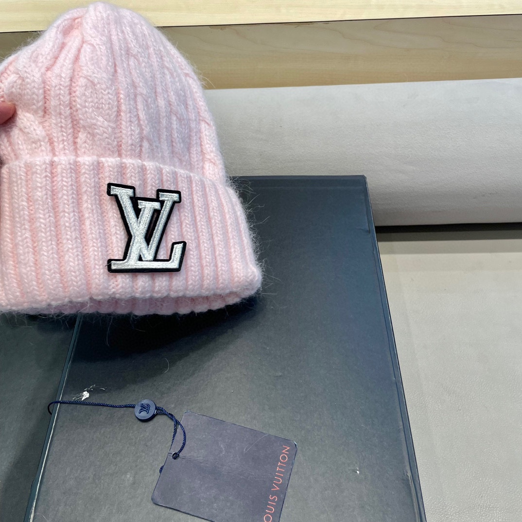 lv路易威登秋冬韩版百搭兔毛针织帽保暖小头围麻花日系休闲纯色复古毛线帽潮