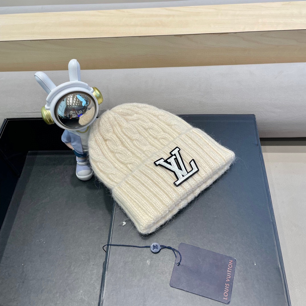 lv路易威登秋冬韩版百搭兔毛针织帽保暖小头围麻花日系休闲纯色复古毛线帽潮
