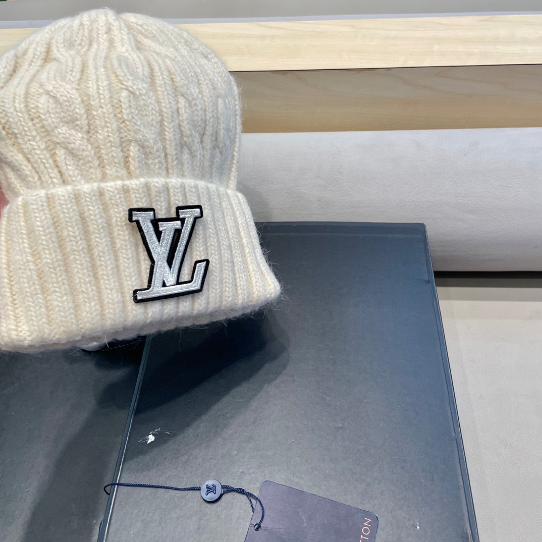lv路易威登秋冬韩版百搭兔毛针织帽保暖小头围麻花日系休闲纯色复古毛线帽潮