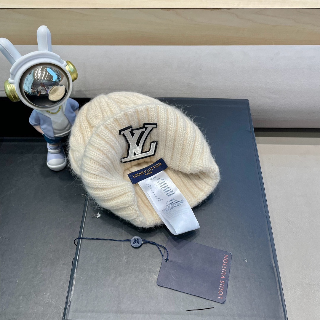 lv路易威登秋冬韩版百搭兔毛针织帽保暖小头围麻花日系休闲纯色复古毛线帽潮