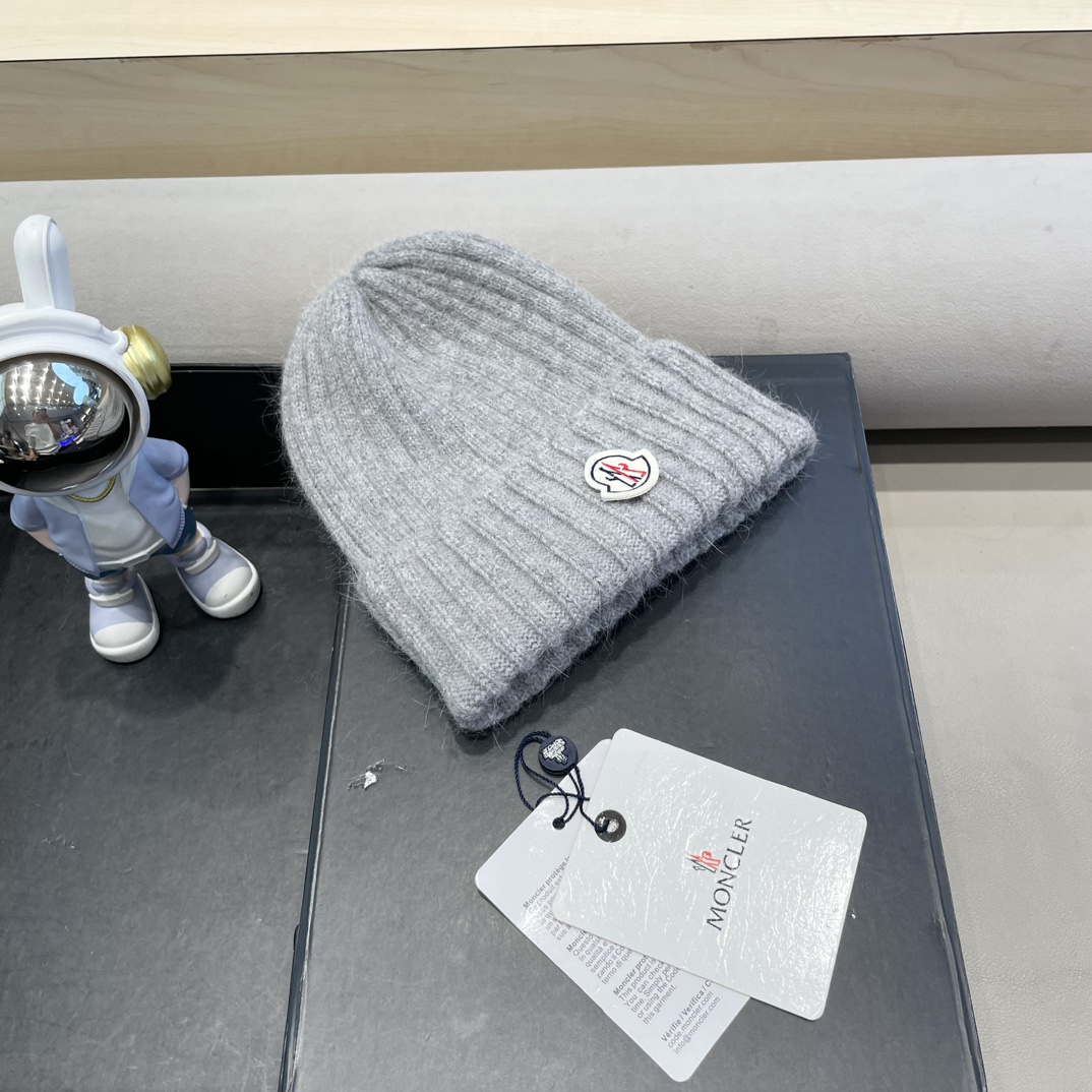 moncler韩国东大门冬季新款时尚纯色百搭竖纹保暖护耳针织毛线帽子女