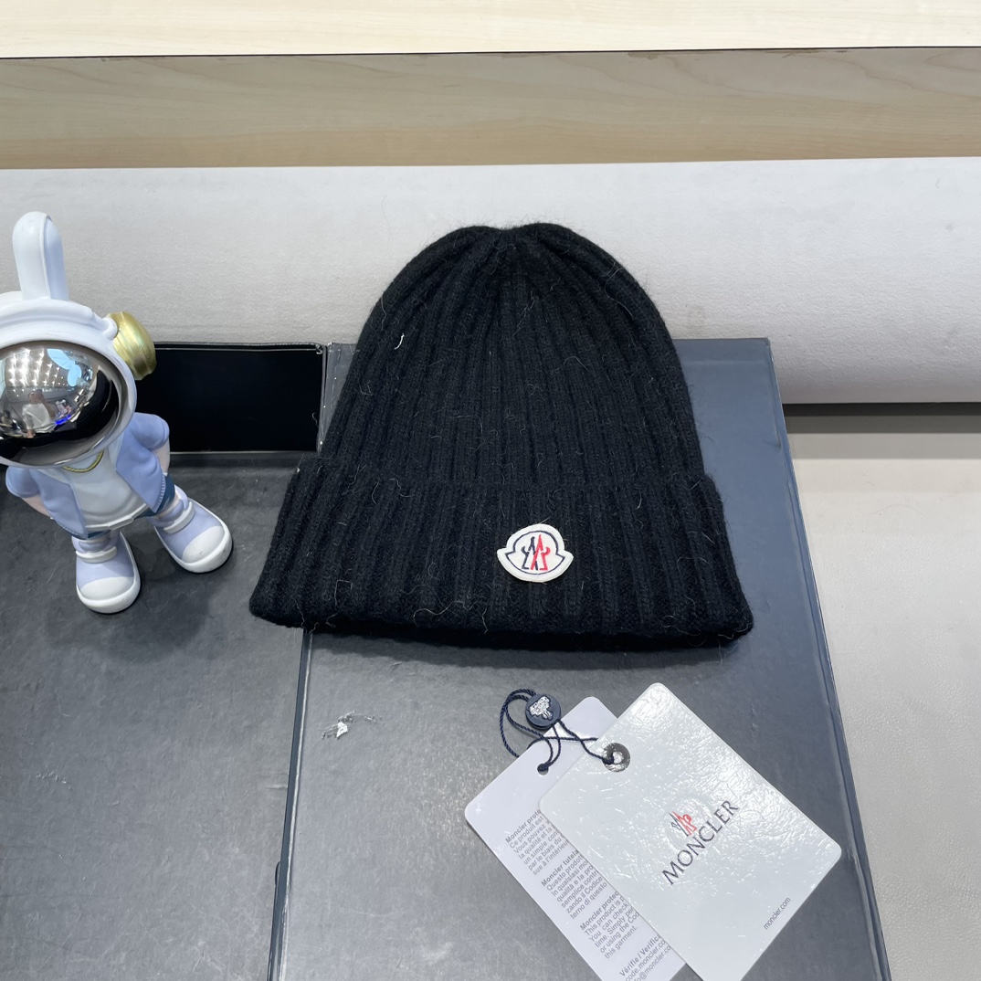 moncler韩国东大门冬季新款时尚纯色百搭竖纹保暖护耳针织毛线帽子女
