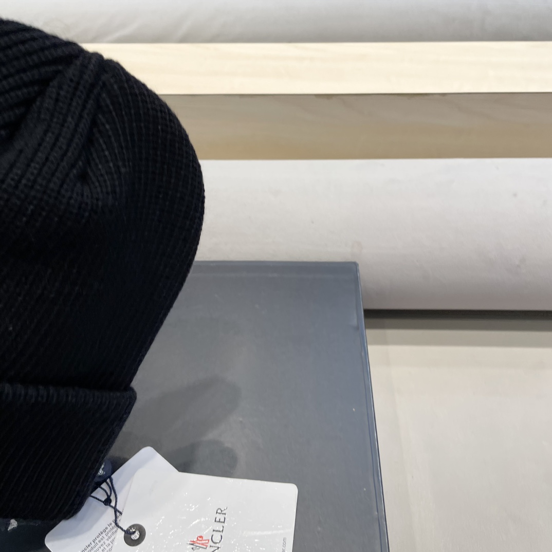 moncler美式针织冷帽大头围毛线帽子女保暖堆堆帽大脸显脸小护耳帽黑