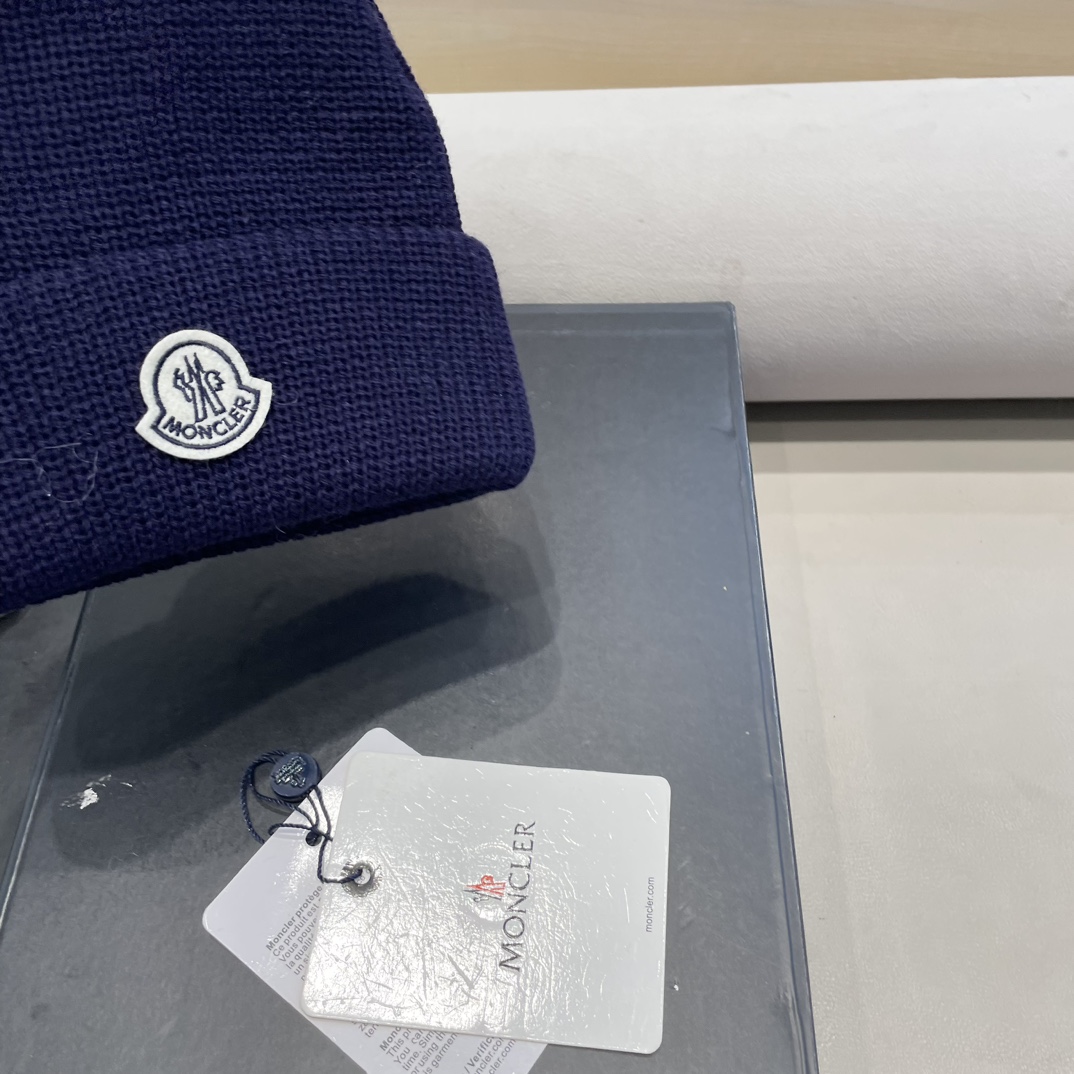 moncler美式针织冷帽大头围毛线帽子女保暖堆堆帽大脸显脸小护耳帽黑