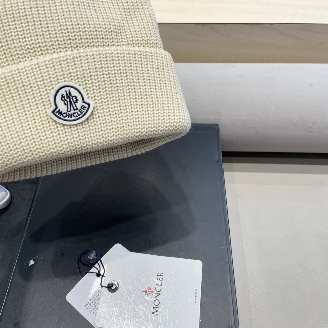 moncler美式针织冷帽大头围毛线帽子女保暖堆堆帽大脸显脸小护耳帽黑