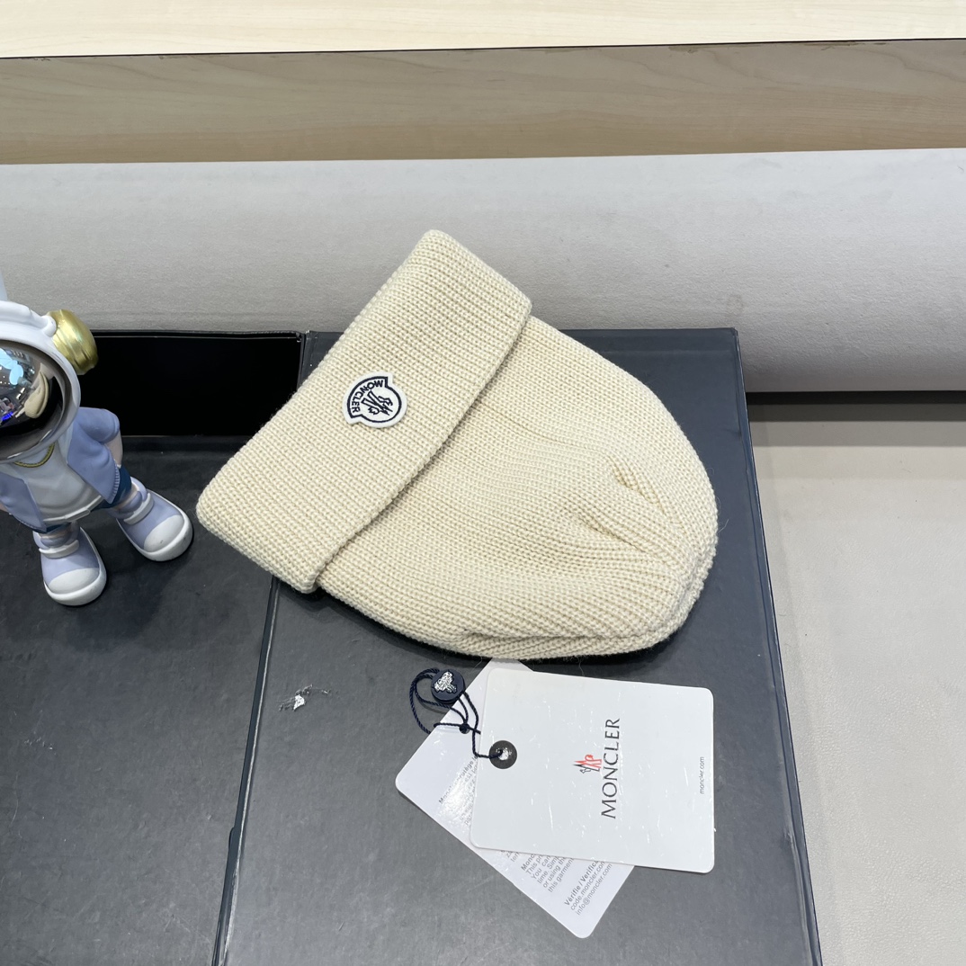 moncler美式针织冷帽大头围毛线帽子女保暖堆堆帽大脸显脸小护耳帽黑