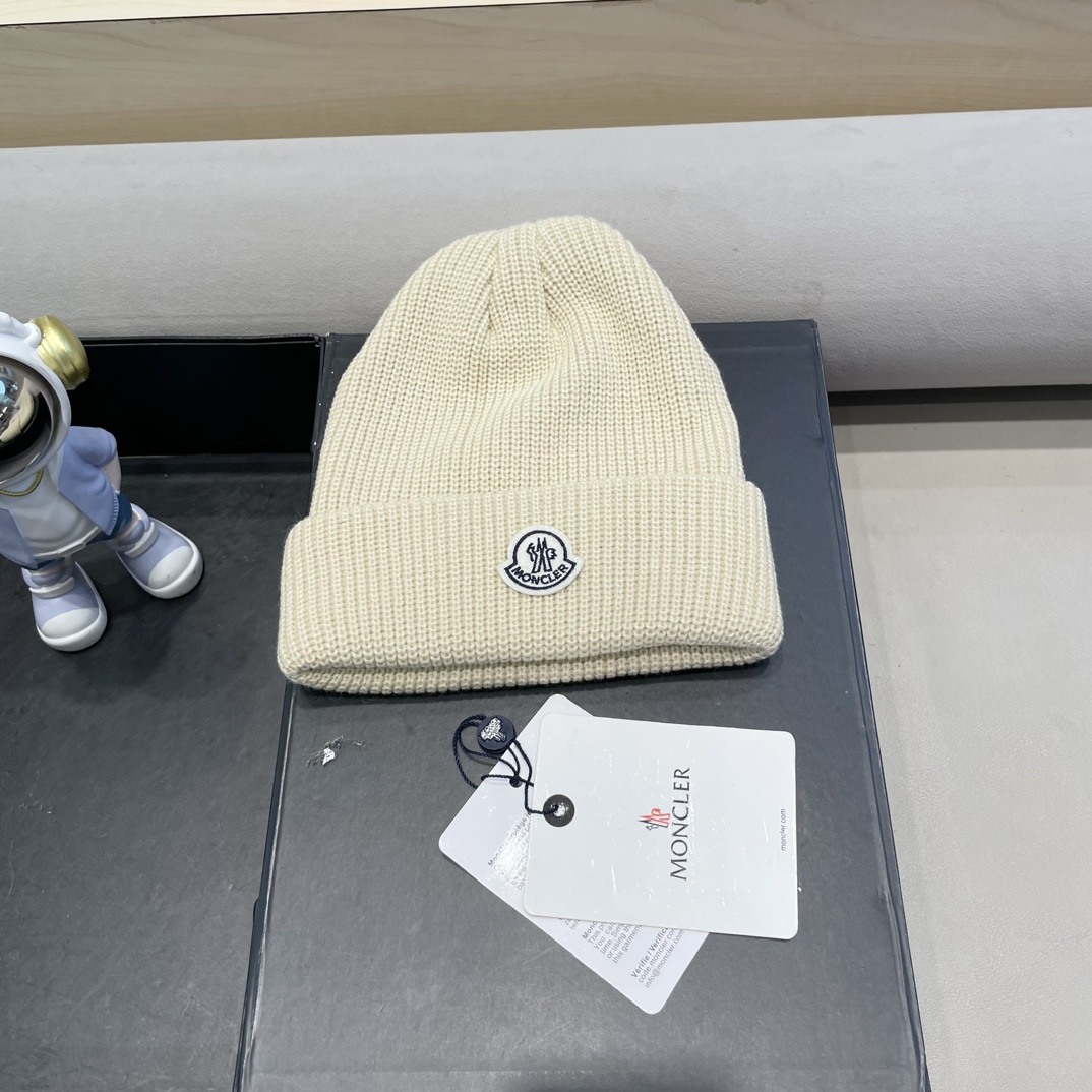 moncler美式针织冷帽大头围毛线帽子女保暖堆堆帽大脸显脸小护耳帽黑