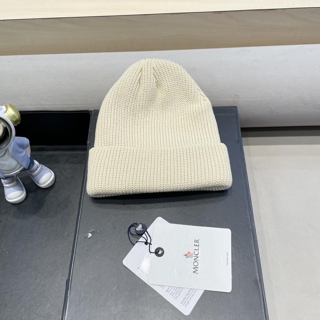 moncler美式针织冷帽大头围毛线帽子女保暖堆堆帽大脸显脸小护耳帽黑