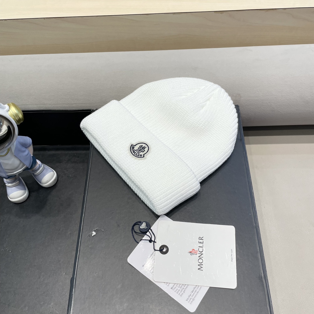 moncler美式针织冷帽大头围毛线帽子女保暖堆堆帽大脸显脸小护耳帽黑