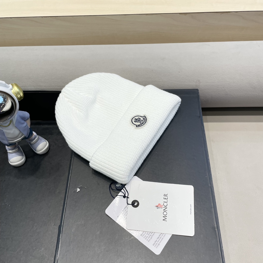 moncler美式针织冷帽大头围毛线帽子女保暖堆堆帽大脸显脸小护耳帽黑