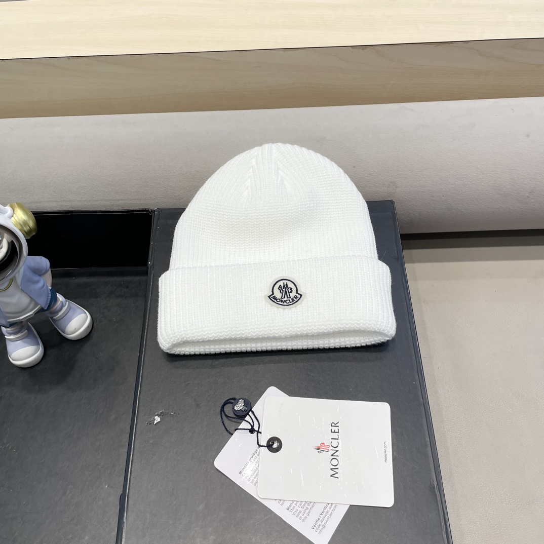 moncler美式针织冷帽大头围毛线帽子女保暖堆堆帽大脸显脸小护耳帽黑
