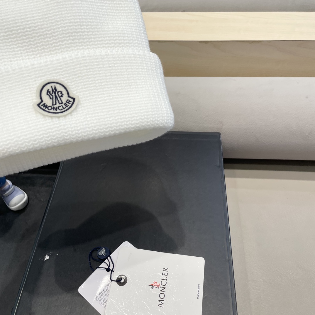 moncler美式针织冷帽大头围毛线帽子女保暖堆堆帽大脸显脸小护耳帽黑