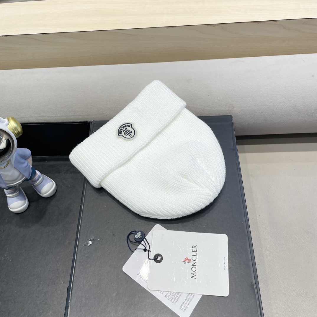 moncler美式针织冷帽大头围毛线帽子女保暖堆堆帽大脸显脸小护耳帽黑