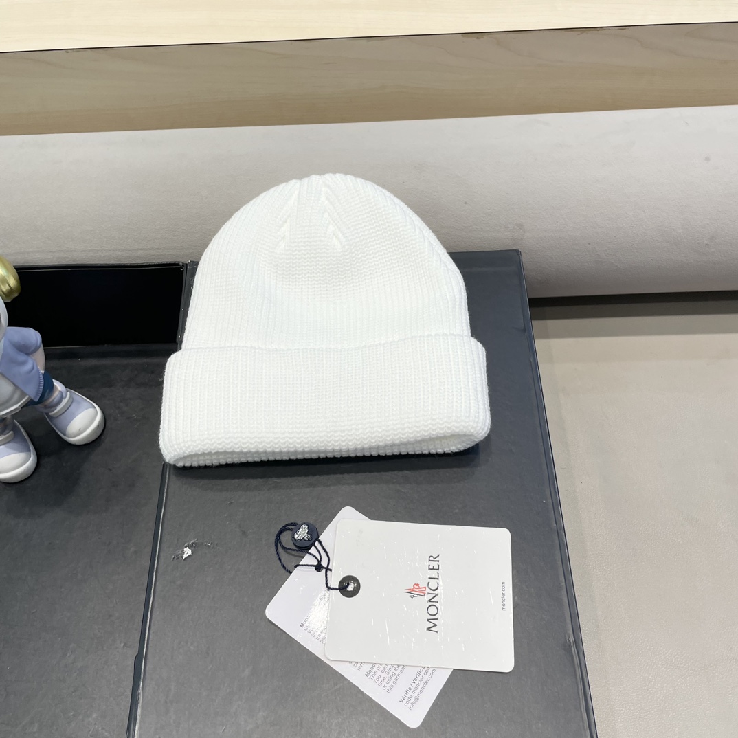 moncler美式针织冷帽大头围毛线帽子女保暖堆堆帽大脸显脸小护耳帽黑