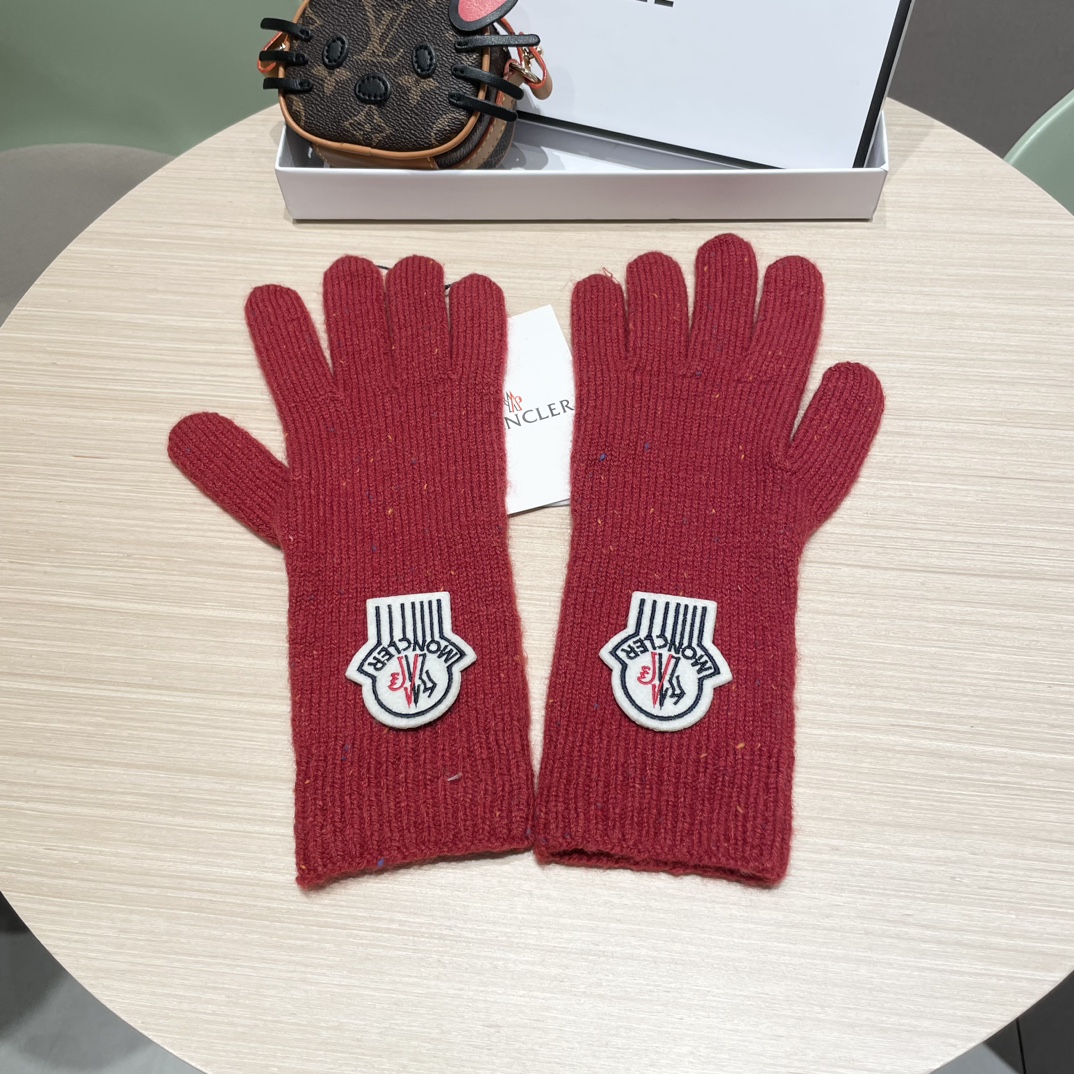 moncler2025新款韩版百搭雾蓝色针织手套女秋冬季保暖分指触屏加长手套潮