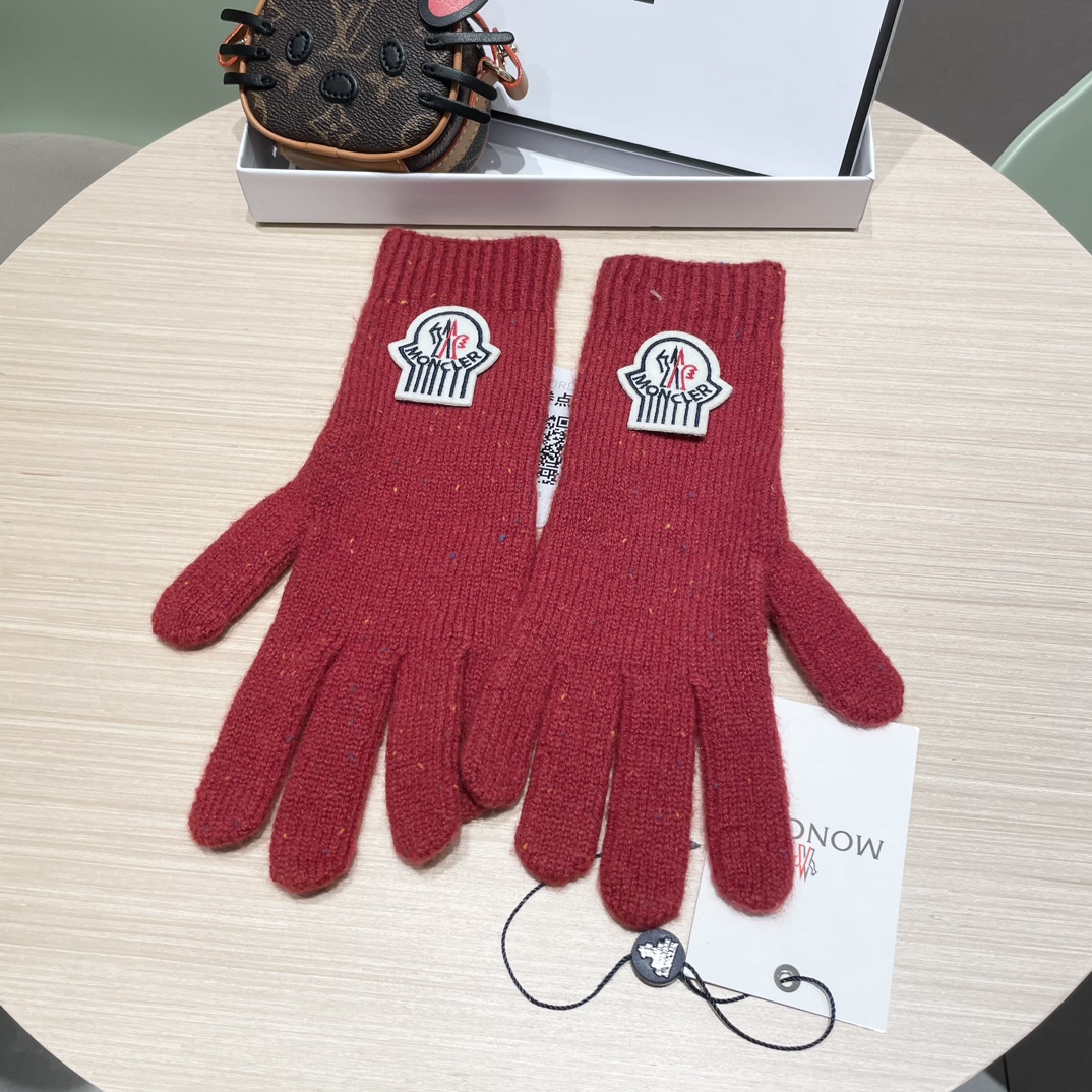 moncler2025新款韩版百搭雾蓝色针织手套女秋冬季保暖分指触屏加长手套潮