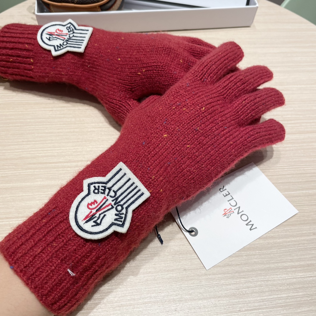 moncler2025新款韩版百搭雾蓝色针织手套女秋冬季保暖分指触屏加长手套潮