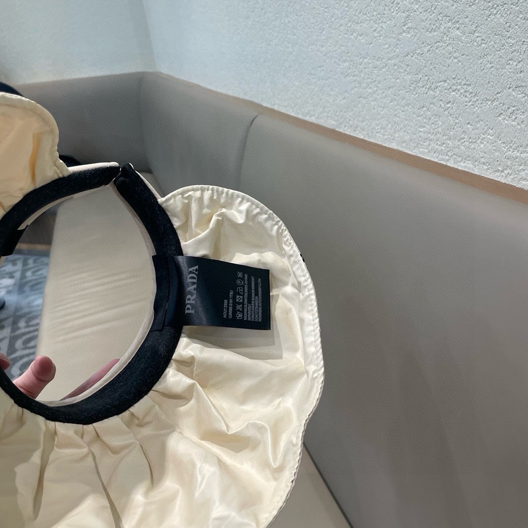  普拉达Prada日系小碎花大檐空顶贝壳帽女夏出游防晒防紫外线遮阳帽发箍太阳帽